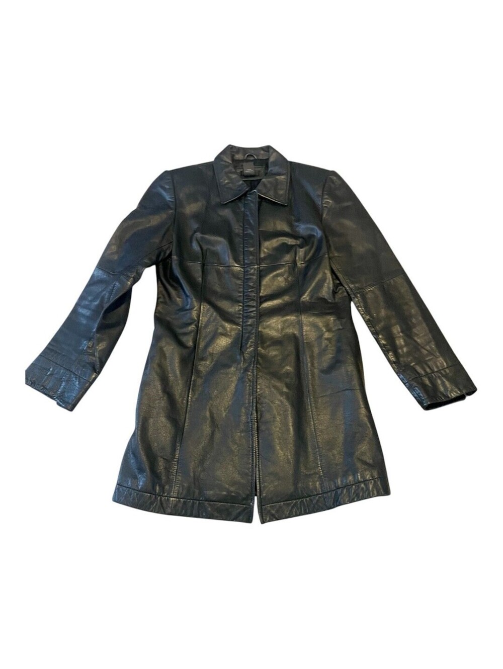 Frenchie Vintage Y2K Black Leather Mid-Length Car Coat Jacket Medium M